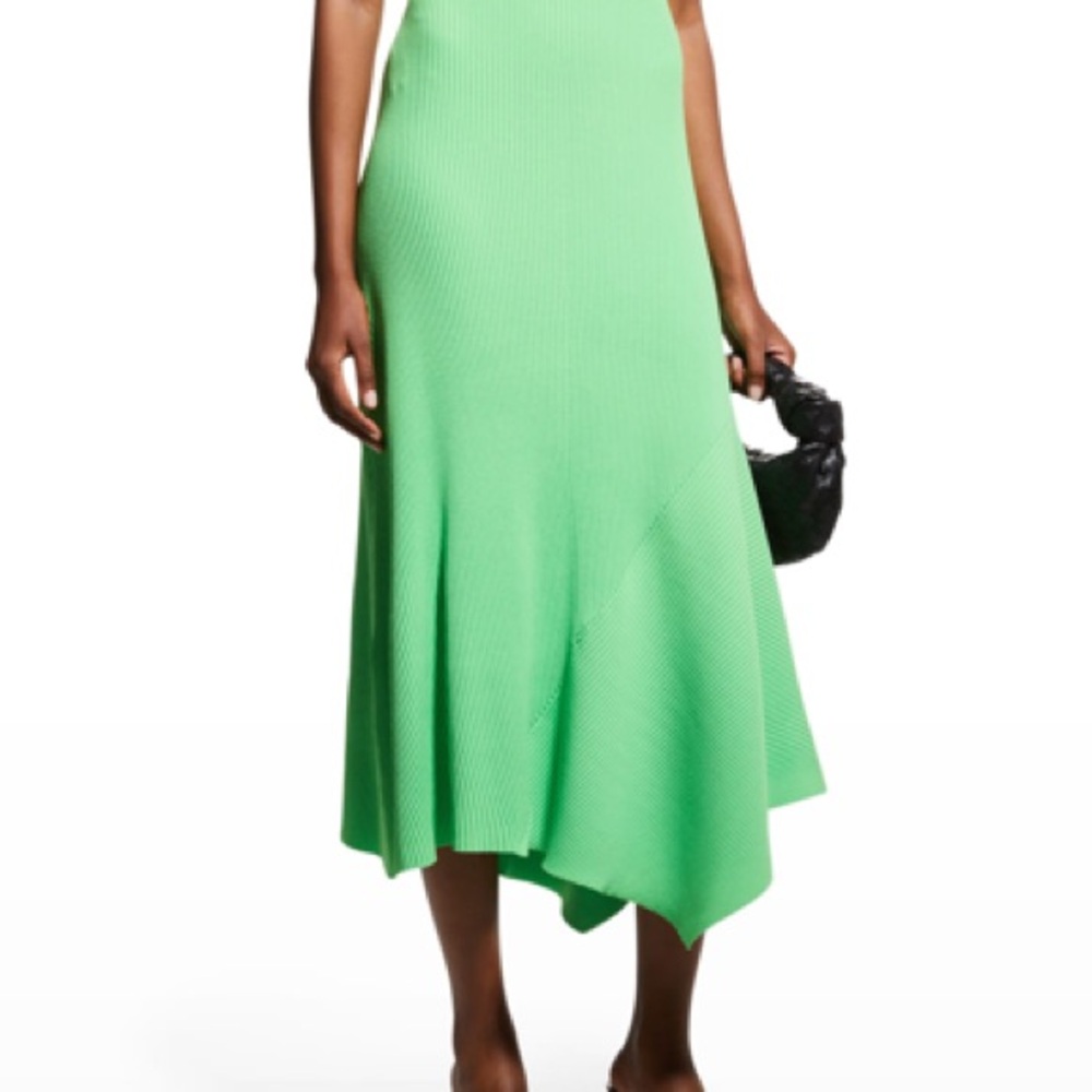 ALC Jamie Knit Green Ribbed Midi Skirt in Agave
